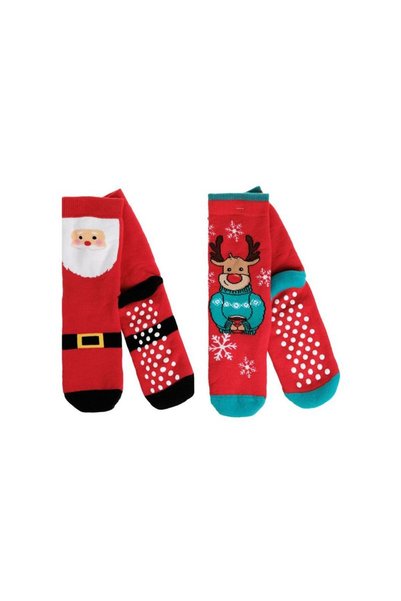 Jumbo Sosete de Craciun Rosii cu Model Mos Craciun & Ren Anti-slip pentru Cop...