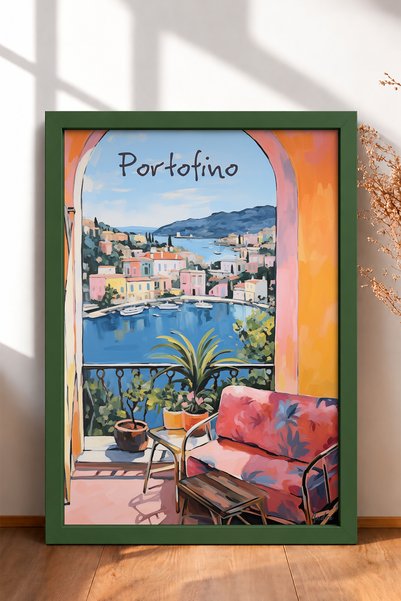 HOMEPACK Tablou cu portul din Portofino, cu ferestre cu arcade – Poster din I...