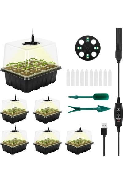 Type-C Set RIOGOO pentru germinarea semințelor cu 6 tăvi, cu lumină LED, cont...