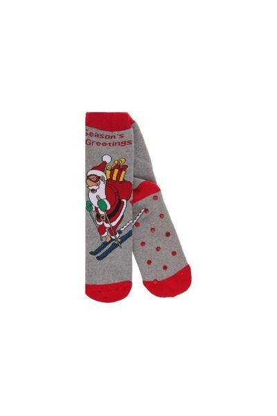 Jumbo Sosete de Craciun Gri Rosii cu Model Mos Craciun Schior Anti-slip pentr...