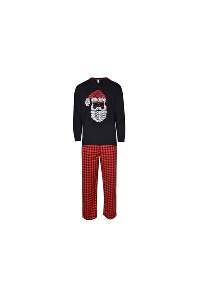 Jumbo Set Pijama de Craciun Negre Rosii cu Carouri Mos Craciun pentru Barbati