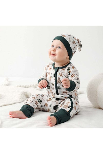 Nonie Pijama lungă din bambus - model slimfit, Forest Magic, Verde, pentru be...