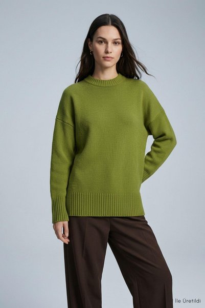 Rays Decolteu rotund la baza gâtului, oversize, 2521, verde măslin