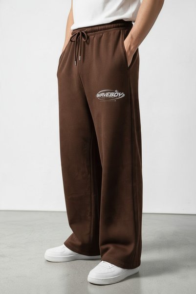 ORLONTEX Men's Baggy Brown Wavesoy Printed Sweatpants