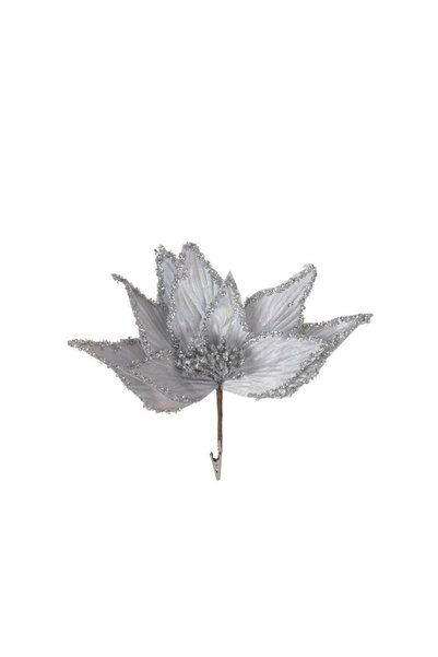 Jumbo Floare Decorativa de Craciun cu Glitter Argintiu & Clips 30cm