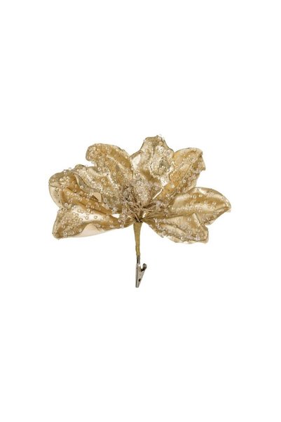 Jumbo Floare Decorativa de Craciun Aurie cu Margele Transparente Glitter Auri...