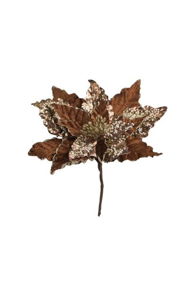 Jumbo Floare Decorativa de Craciun Bronz Catifelata cu Glitter Sampaniu 31cm