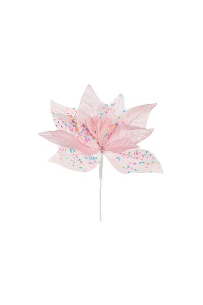 Jumbo Floare Decorativa de Craciun Candy Roz cu Glitter Roz 24cm