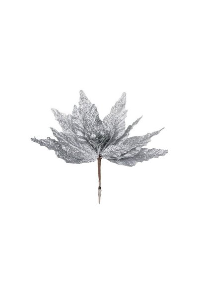 Jumbo Floare Decorativa de Craciun Argintie Glitter cu Clips 26cm