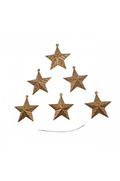 BBYTOYS Set of 6 Gold Star Christmas Tree Ornaments – Glittery, Embroidered, Hanging Decorative Christmas Tree Star Ornaments