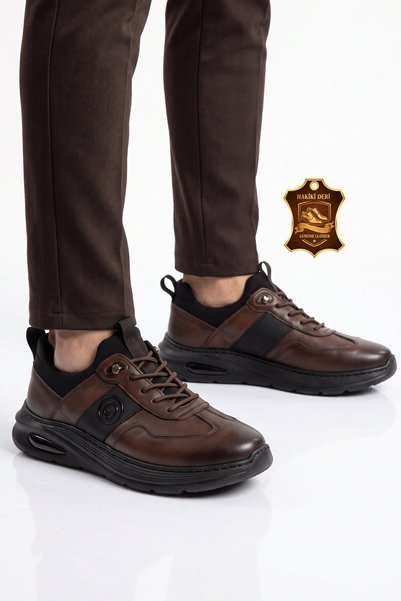 Guja Rubber-Soled, Lace-Up, Brown Genuine Leather Men's Casual Sneakers 26K540-3