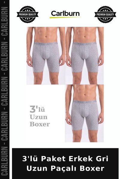 Carlburn Premium 3-Pack Men's Grey Long-Legged Boxer Pajama Bottoms, Comforta...