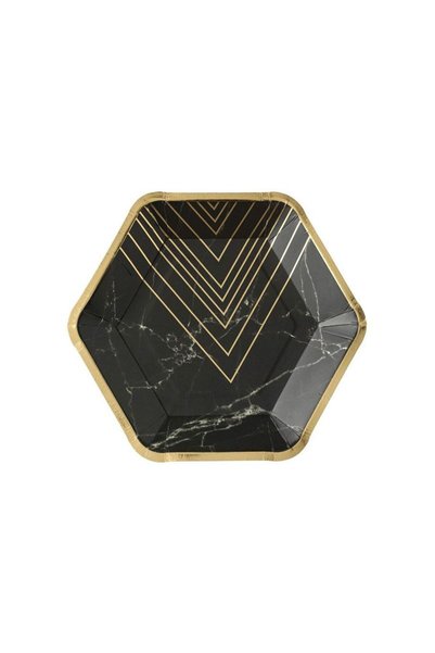 Jumbo Farfurii de Carton Negre Marble cu Folie Aurie 18cm - 6buc