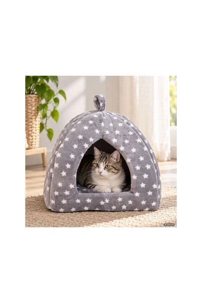 Jumbo Culcus de Craciun Gri cu Stele pentru Animale de Companie 38x38x38cm