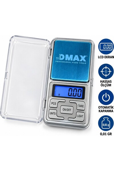 DMAX Dijital Hassas Terazi 200 gr Kapasiteli 0,01 gr Hassasiyet LCD Ekranlı Cep Terazisi