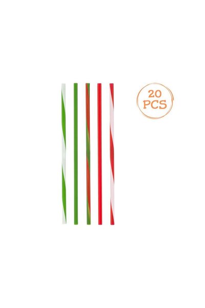 Jumbo Paie Reutilizabile din Plastic Rosu cu Dungi Verzi de Craciun Ø6x200mm ...