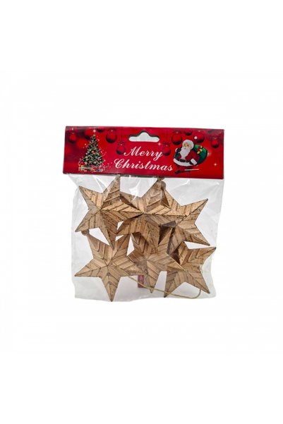 BBYTOYS Set of 6 Gold Star Christmas Tree Ornaments – Glittery, Embroidered, Hanging Decorative Christmas Tree Star Ornaments