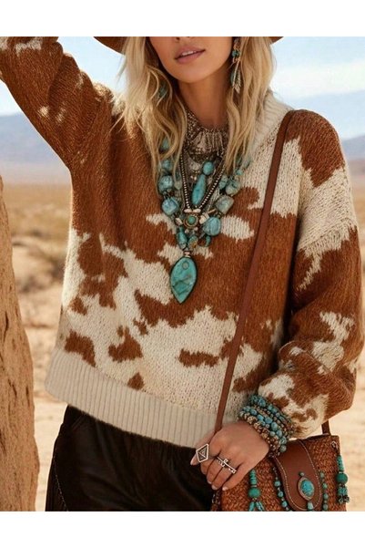 Evendi Pulover Oversize, Maro/Crem