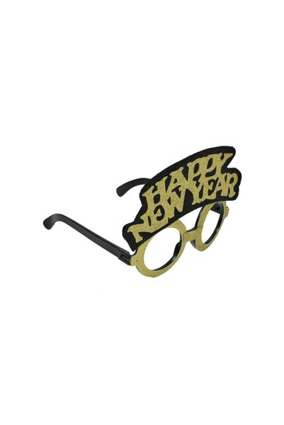 Jumbo Ochelari Happy New Year cu Glitter Auriu