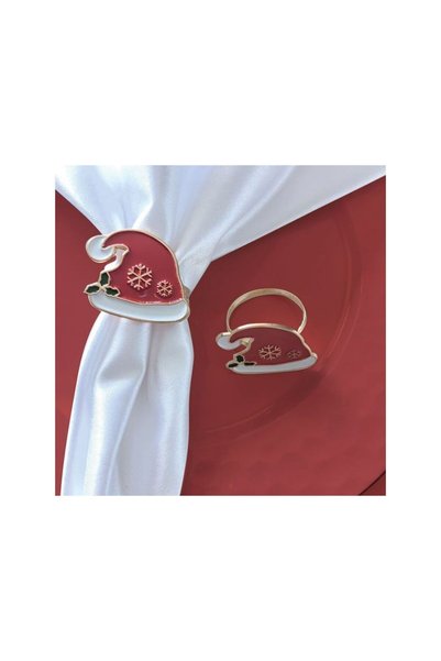 Jumbo Inele Metalice cu Caciula Rosie de Craciun pentru Servetel de Masa Ø4cm...