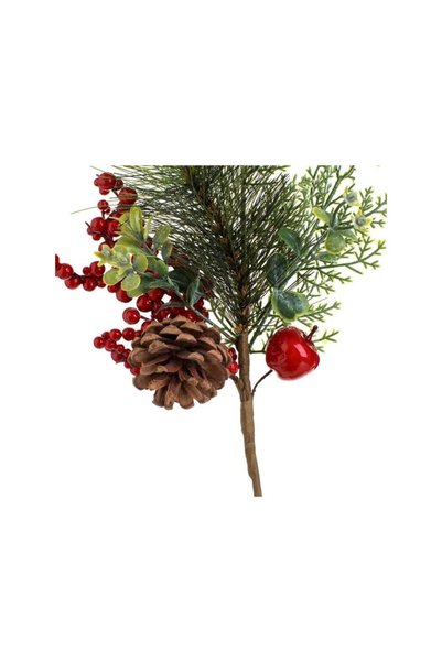 Jumbo Ramura de Pin cu Pomusoare Rosii Mar & Conuri Decorativa de Craciun 38cm