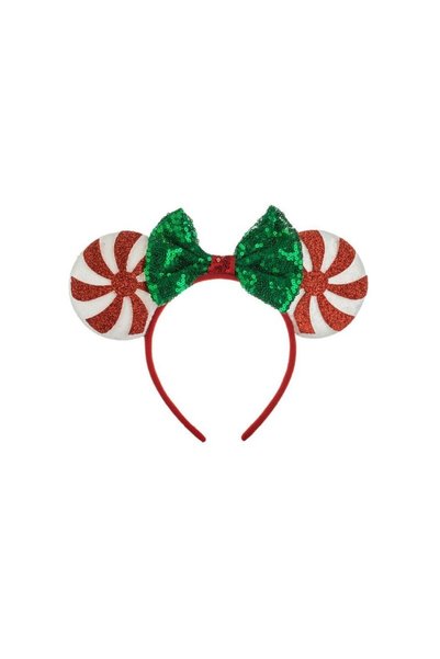 Jumbo Coronita Par de Craciun Urechi Paiete Albe Glitter Rosu Fundita Verde &...