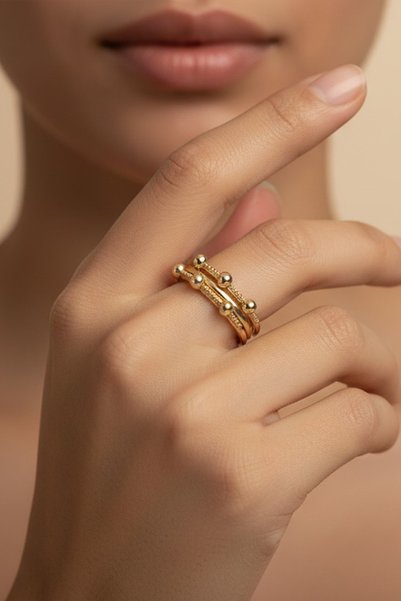 XUPING JEWELRY خاتم "نقطة" من تصميم "ستيل إنشي/شوبينغ جويلري".
