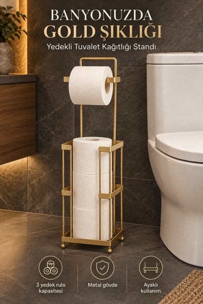Wirewel Mat Gold Yedekli Ayaklı Tuvalet Kağıtlığı, Paslanmaz Premium Seri WC ...
