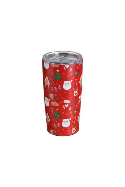 Jumbo Pahar Izoterm Metalic Rosu cu Figurine de Craciun & Capac Transparent 6...