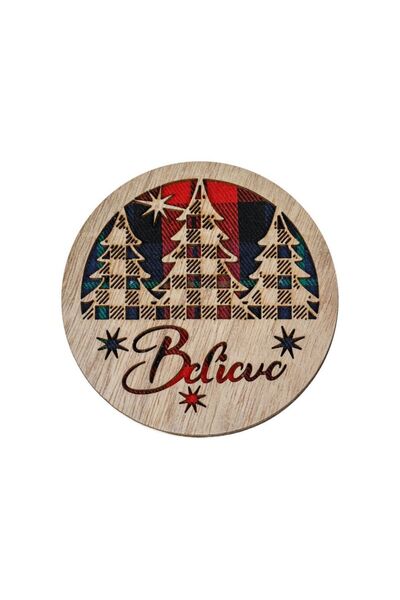 Jumbo Suport din Lemn de Craciun pentru Pahare Brazi Carouri Textile "Believe...