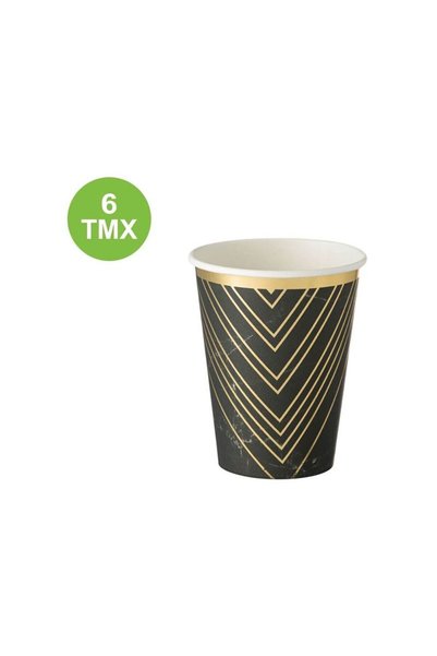 Jumbo Pahare de Carton Negre Marble cu Folie Aurie 360ml - 6buc