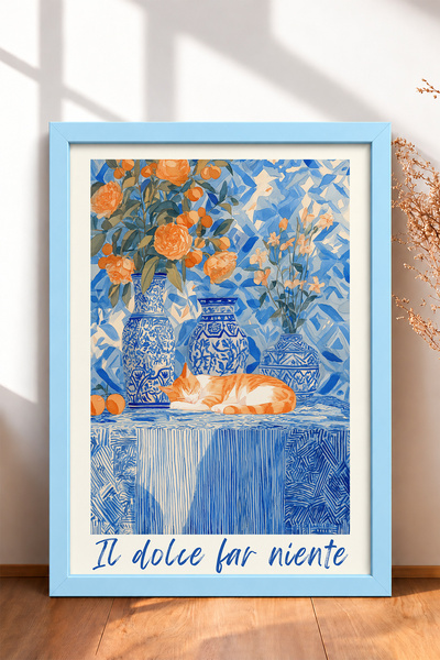 HOMEPACK Slika u ramu Dolce Far Niente Spavajuća Mačka, Italijanski Poster, Z...