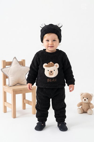 ALYRA Baby Kids Plush 3-Piece Set: Winter Top, Pants, and Plush Outfit with B...