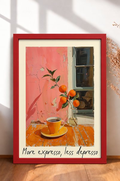 HOMEPACK Više Espresso, Manje Depresso Šolja za Kafu Uramljena Poster, Italij...