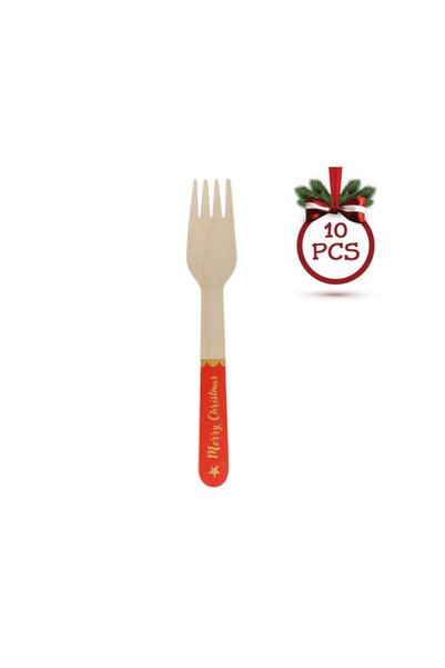 Jumbo Furculite din Lemn de Craciun Merry Christmas 16cm - 10buc