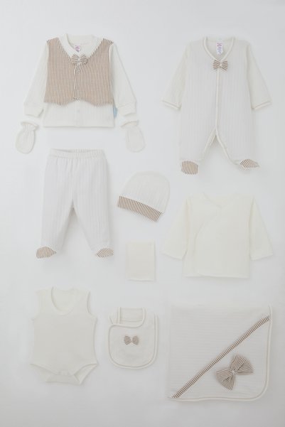 Breeze Baby Boy Hospital Release Set, 10-Piece Fixed Vest with Bow Accessory,...