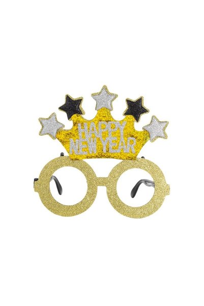Jumbo Ochelari cu Coroana Happy New Year Stele Aurii Negre & Glitter 15cm