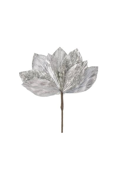 Jumbo Floare Decorativa de Craciun Argintie cu Glitter 28cm