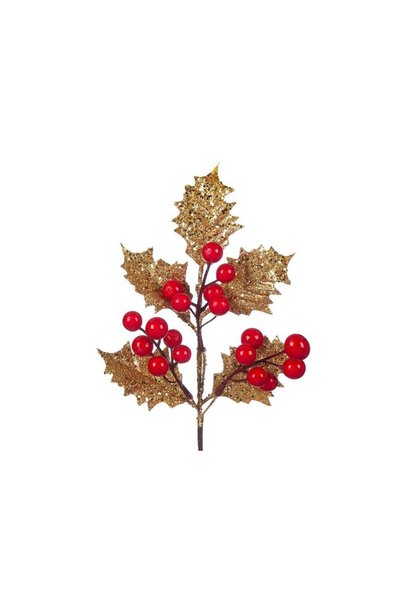Jumbo Ramura Decorativa Vasc cu Glitter Auriu Berries 28cm