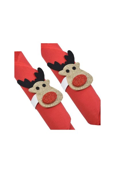 Jumbo Inel din Pasla pentru Servetel Masa Cerb cu Glitter de Craciun 7cm - 2buc