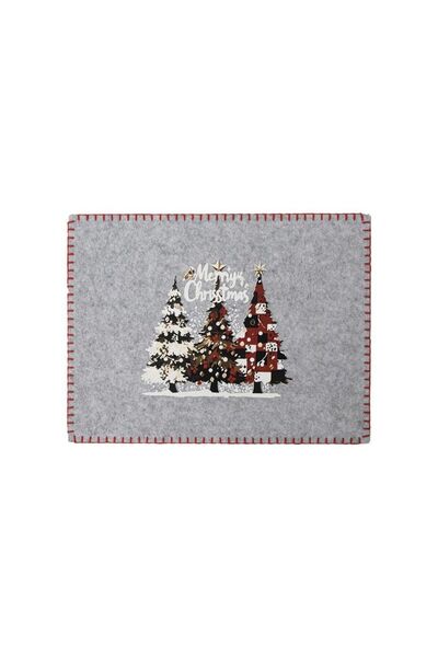 Jumbo Suport Farfurie din Fetru Gri cu Model Brazi 40x30cm