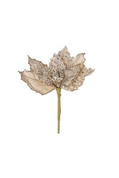 Jumbo Floare Decorativa de Craciun Sampanie Frosty cu Glitter Argintiu 28cm
