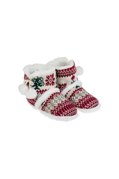 Jumbo Botosei de Craciun Jacquard Alb Rosu cu Pompon