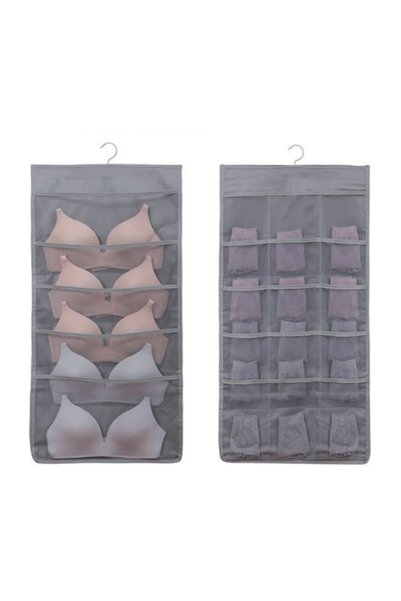 Home Organizator Lenjerie cu Umeraș Gri, 24 Buzunare, 40x80cm