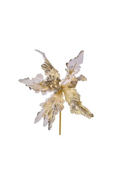 Jumbo Floare Decorativa de Craciun Aurie cu Glitter 30cm
