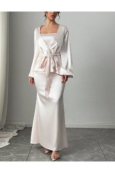 Evendi Dress and Cardigan Set, Ecru