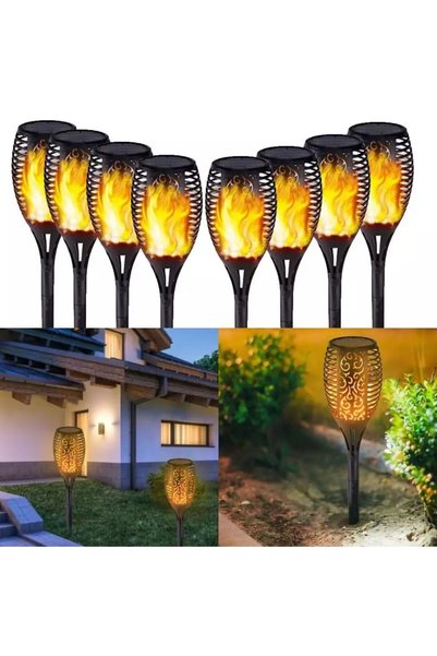 DealsReall Set of 8 x Solar torch lamp with flame effect