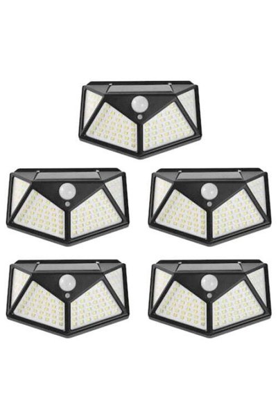 FOXMAG24 Set of 5 Solar Lamps, Motion Sensor, 3 Lighting Levels, 100 LED, Bla...