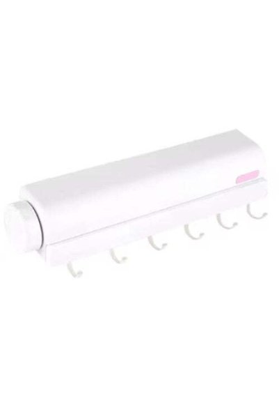FOXMAG24 Retractable clothes drying rack, 5 wires, hooks, 4 m, white