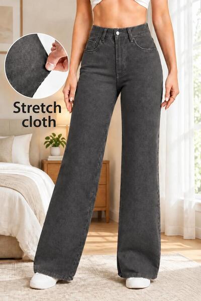 we-rayss Marlowe Yüksek , Likralı Palazzo-Bol Paça Kadın Jean - Wide Leg